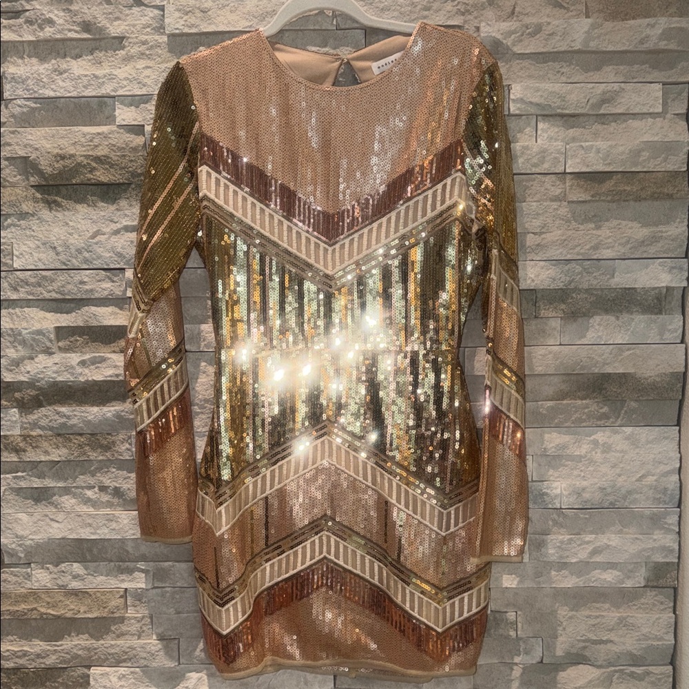 Endless Rose Metallic Sequin Long Sleeve Dress